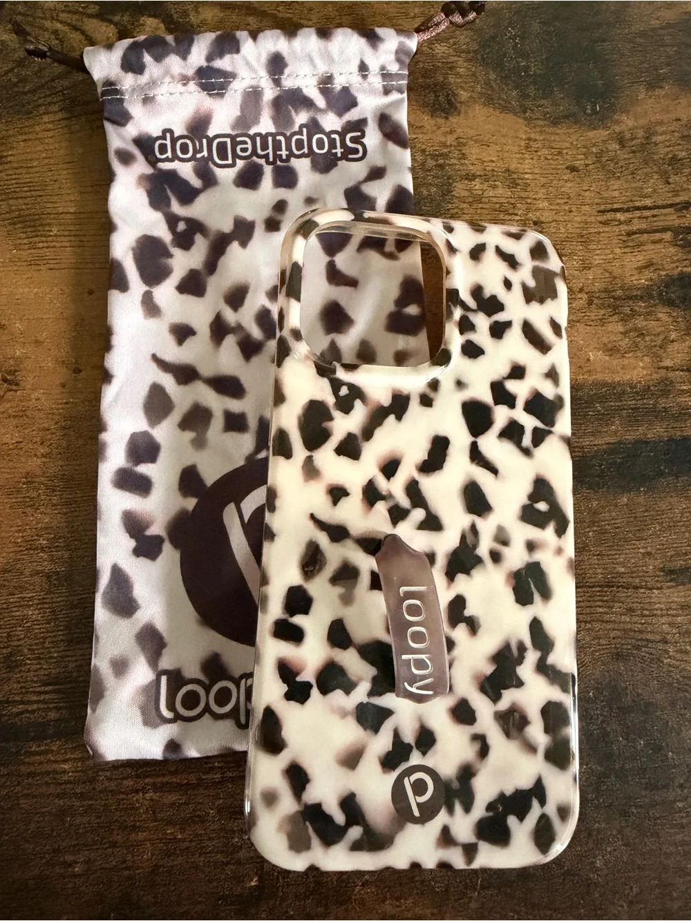 Loopy Case Leopard Print Phone Case - Cream & Black with Strap